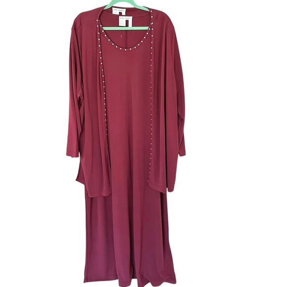 Ulla Popken 2 piece Dress Jacket Set Size US 24/26 Burgundy Rhinestone - Picture 1 of 7